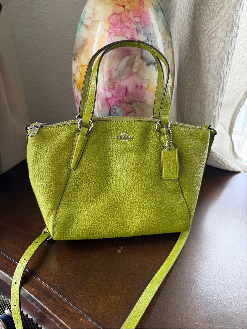 Coach Pebbled Leather Satchel in Lime